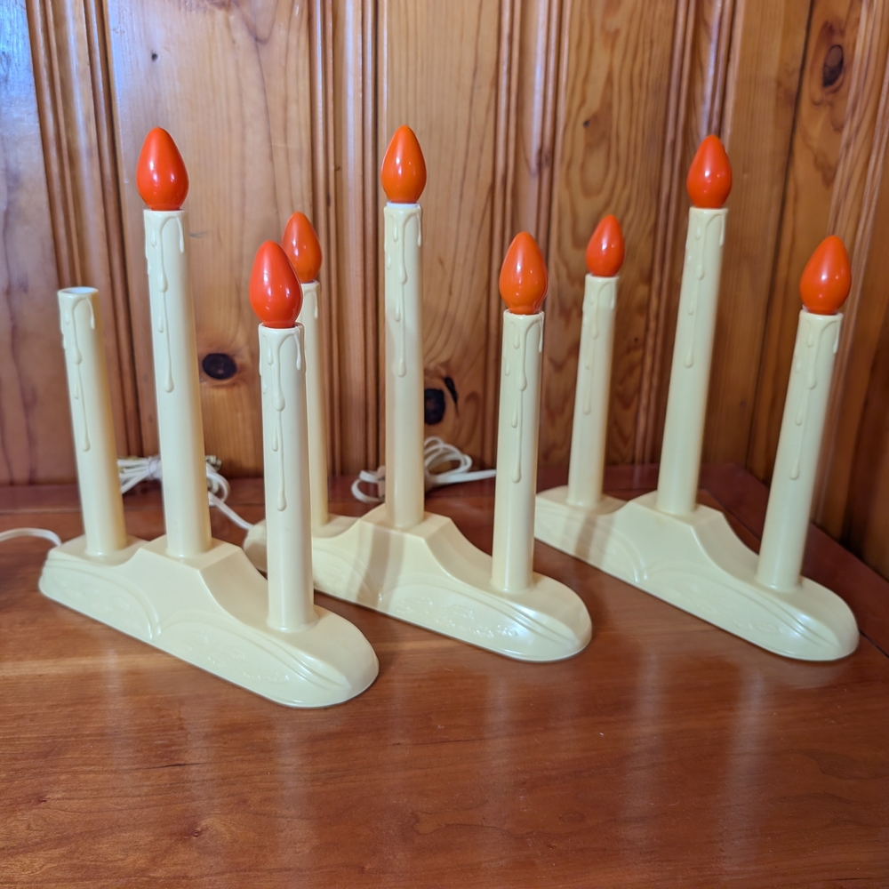3 Vintage 5 Light Window Electric Candelabra Candolier Plastic Drip Christmas